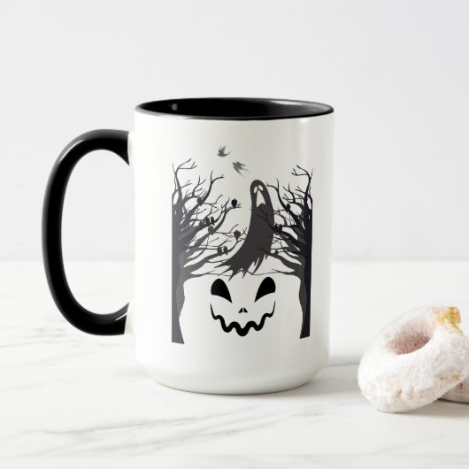 Haunted Forest Ghost Mug – Dark & Spooky Silhouett マグカップ (ドーナツ付き)