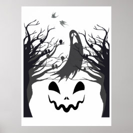 Haunted Forest Ghost Sticker – Dark & Spooky Silho ポスター