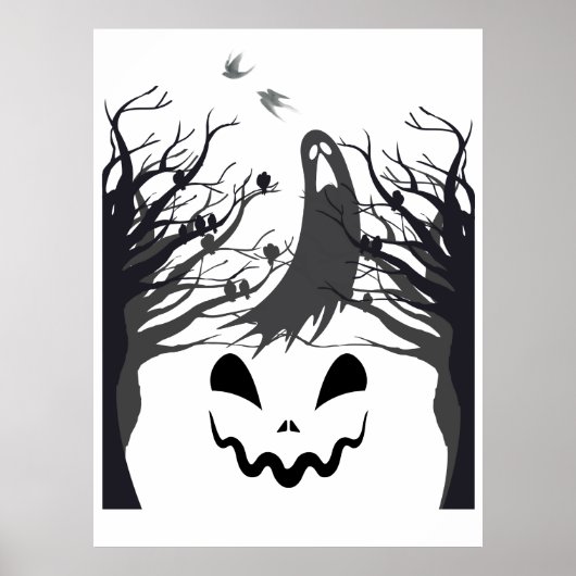 Haunted Forest Ghost Sticker – Dark & Spooky Silho ポスター (正面)