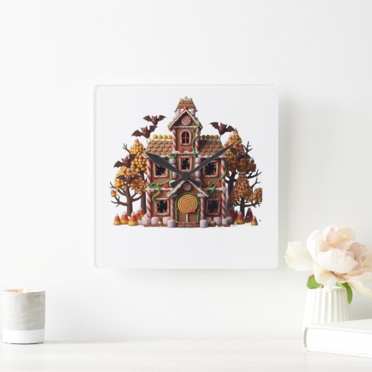 Haunted Gingerbread House スクエア壁時計 (ホーム)