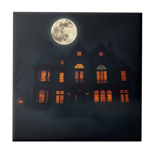 Haunted Gothic Mansion Halloween Ceramic Tile タイル (正面)
