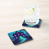 Haunted Halloween Ghost House Design コースター (右側)