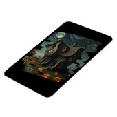 Haunted Halloween House with Pumpkins & Full Moon マグネット (左側)