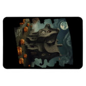 Haunted Halloween House with Pumpkins & Full Moon マグネット (横)