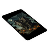 Haunted Halloween House with Pumpkins & Full Moon マグネット (右側)