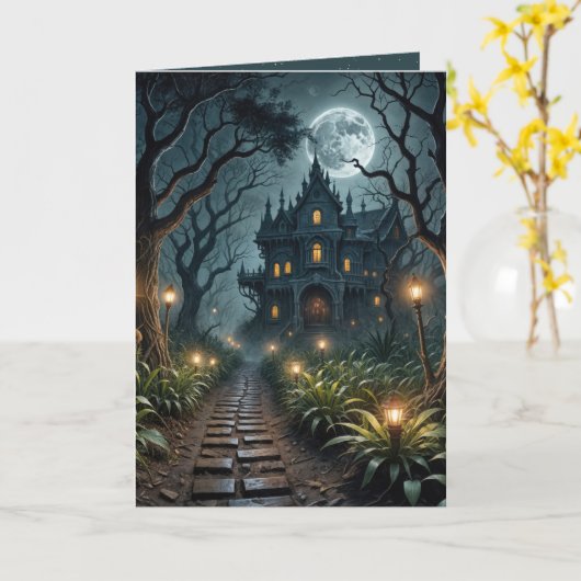 Haunted Halloween Mansion In Moonlight カード (黄色い花)