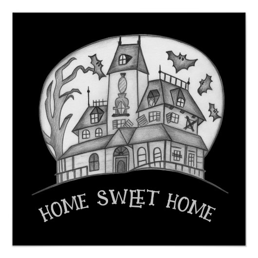 Haunted House and Bats Halloween  ポスター (正面)