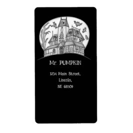 Haunted House and Bats Halloween  ラベル