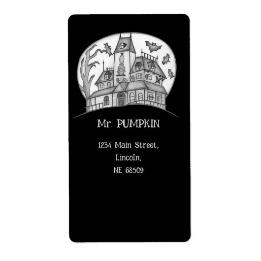 Haunted House and Bats Halloween  ラベル (正面)