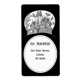 Haunted House and Bats Halloween  ラベル