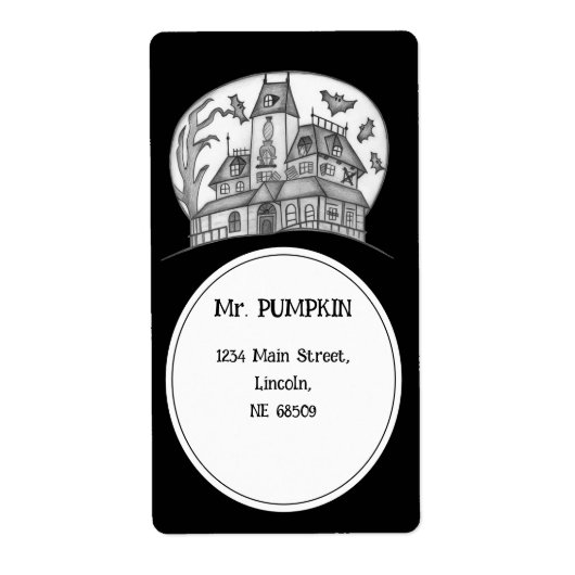 Haunted House and Bats Halloween  ラベル (正面)