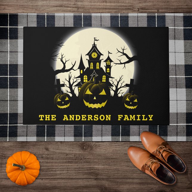 Haunted House, Cemetery & Pumpkins - Halloween ドアマット (クリエイターアップロード済み)