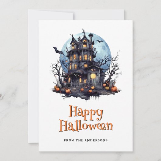Haunted House Ghost Bats Halloween Card シーズンカード (正面)