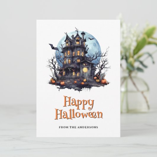 Haunted House Ghost Bats Halloween Card シーズンカード (スタンド正面)