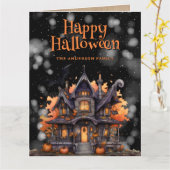 Haunted House Ghost Happy Halloween カード (黄色い花)