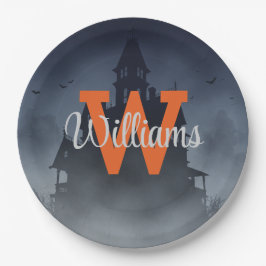 Haunted House Halloween Decor Custom Monogram ペーパープレート