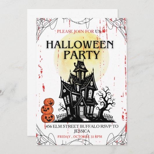 Haunted House Halloween Party Invitation! 招待状 (正面/裏面)