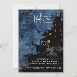 Haunted House Halloween Party Invitation – Blue セーブザデート