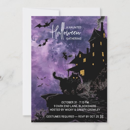 Haunted House Halloween Party Invitation – Purple セーブザデート (正面)
