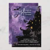 Haunted House Halloween Party Invitation – Purple セーブザデート (正面/裏面)