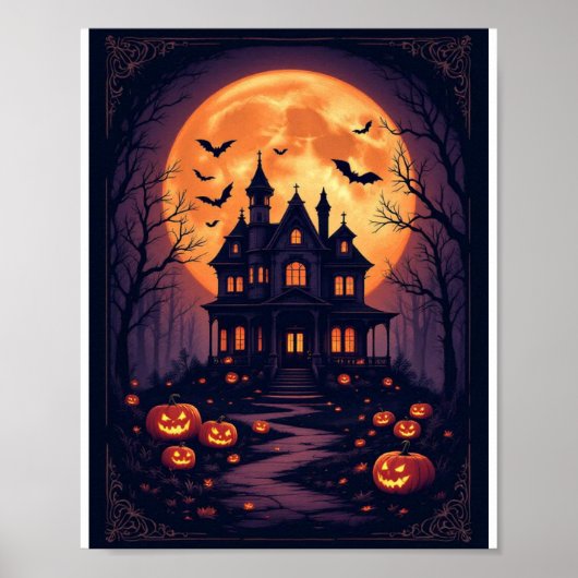 Haunted House Halloween Wall Art – Spooky Night Ca ポスター (正面)