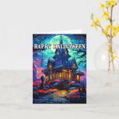 Haunted House Happy Halloween カード (黄色い花)