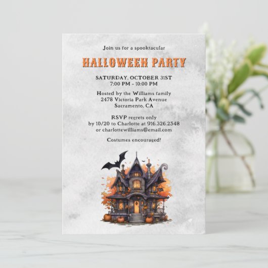 Haunted House Jack O’Lantern Halloween Party 招待状 (スタンド正面)