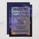 Haunted House on a Stormy Night Halloween Party 招待状 (正面/裏面)