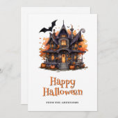 Haunted House Pumpkins Bats Ghost Halloween Card シーズンカード (正面/裏面)