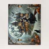 Haunted House, Witch & Full Moon Vintage Halloween ジグソーパズル (縦)