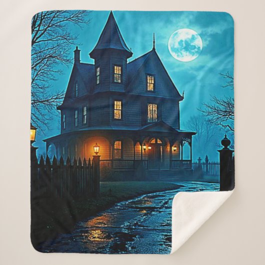 Haunted Mansion Blue Moonlight Night Design シェルパブランケット (正面)