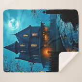 Haunted Mansion Blue Moonlight Night Design シェルパブランケット (正面(横))