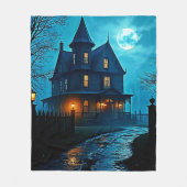 Haunted Mansion Blue Moonlight Night Design フリースブランケット (正面)