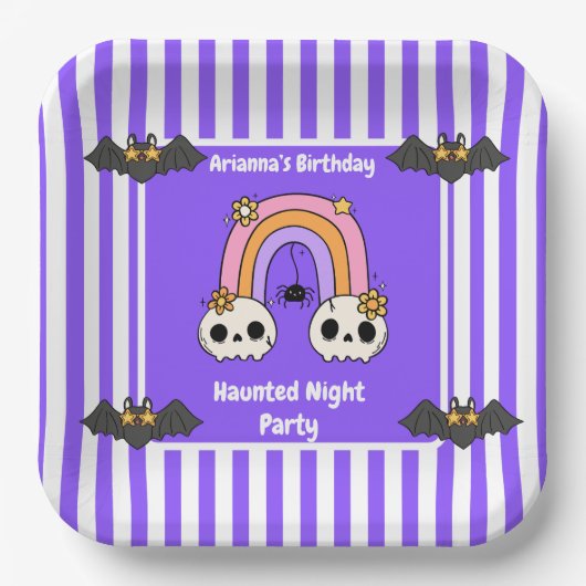 Haunted Night Party Birthday  – Halloween night ペーパープレート (正面)