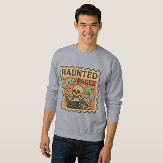 Haunted Pages Shirt – Gothic Academia Skeleton スウェットシャツ (正面フル)
