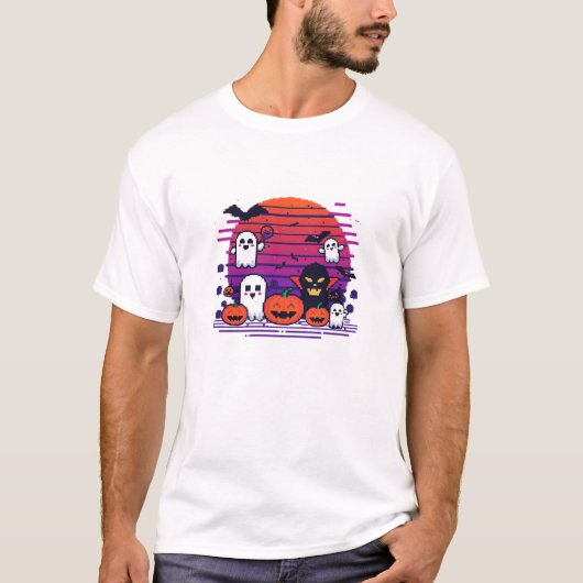 Haunted Pixel – 8-bit Halloween Tee Tシャツ (正面)