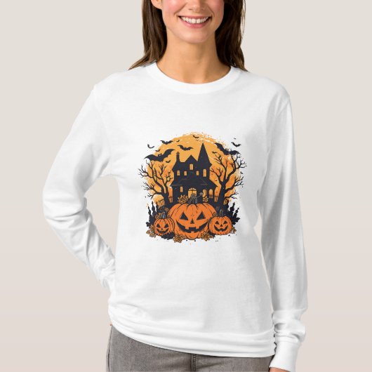 Haunted pumpkin house Halloween Tシャツ (正面)