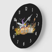 Haunted Pumpkin House with Ghost & Bats ラージ壁時計 (傾斜)