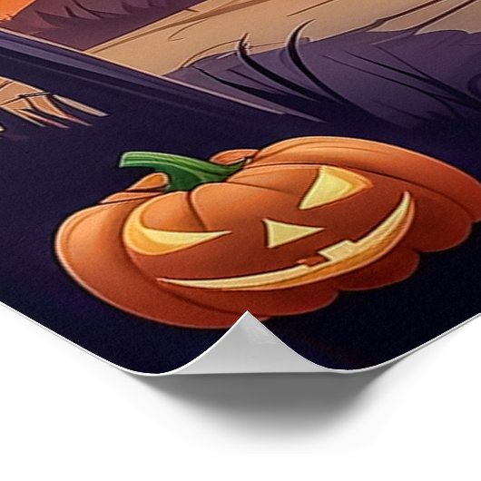 Haunted Pumpkin Path under Glowing Moon Poster ポスター (角)