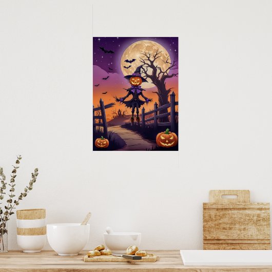Haunted Pumpkin Path under Glowing Moon Poster ポスター (キッチン)