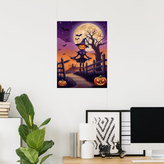 Haunted Pumpkin Path under Glowing Moon Poster ポスター (ホームオフィス)