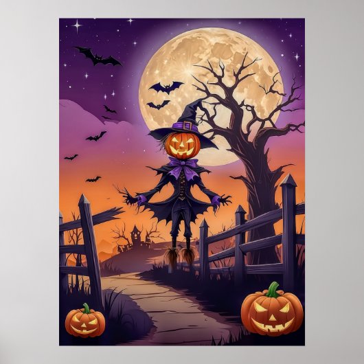Haunted Pumpkin Path under Glowing Moon Poster ポスター (正面)
