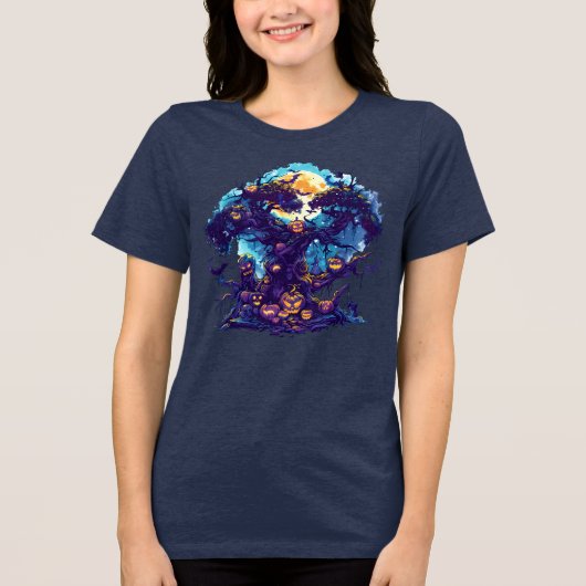 Haunted Pumpkin Tree Halloween T-Shirt トライブレンドＴシャツ (正面)