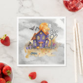Haunted Purple Gnome House With Ghost Bats & Cats スタンダードランチョンナプキン (インサイチュ)