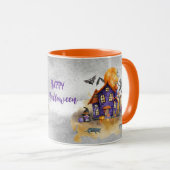 Haunted Purple Gnome House With Ghost Bats & Cats  マグカップ (正面右)