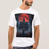 Haunted Red Moon Halloween T-Shirt | Spooky Ghost Tシャツ (正面)