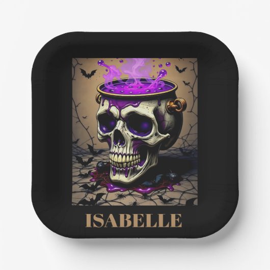 haunted skull gothic halloween night ペーパープレート (正面)