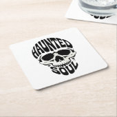 Haunted Soul Skull Typography スクエアペーパーコースター (アングル)