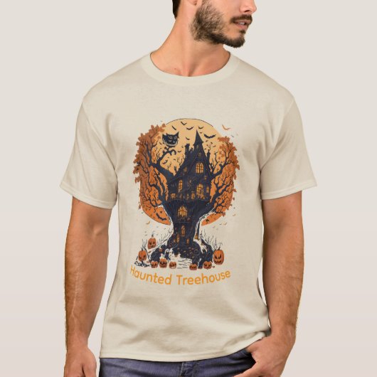 Haunted Treehouse Halloween Men's T-Shirt Tシャツ (正面)
