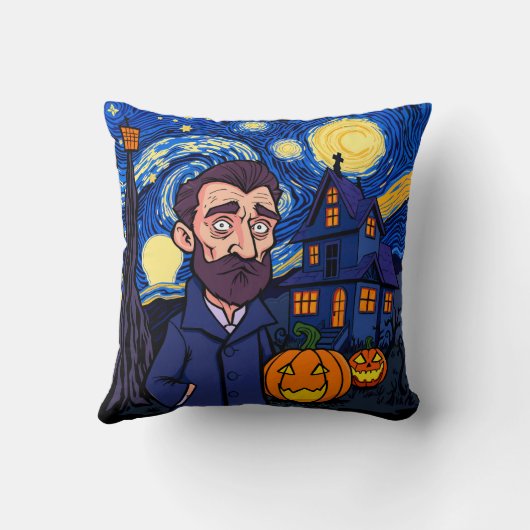 Haunted Van Gogh Scene – Gothic Starry Halloween N クッション (裏面)